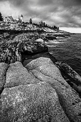 Pemaquid Light Sits Above Unique Rock Formations -BW